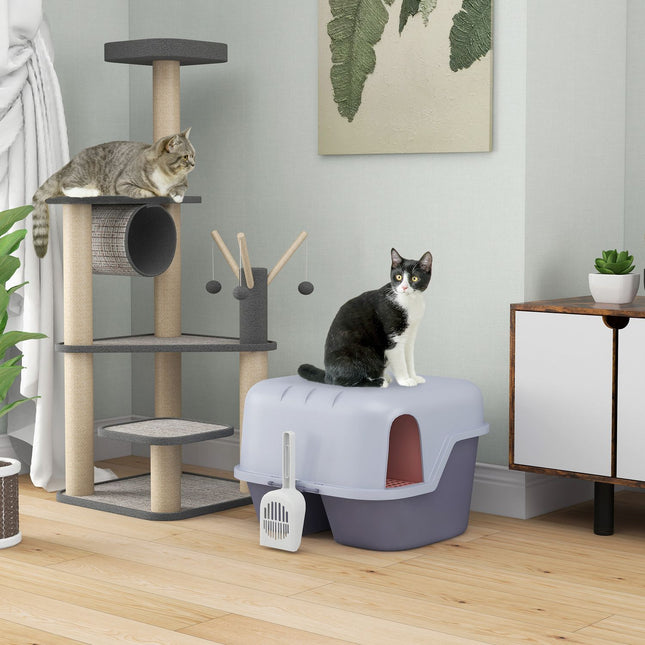 Cat box with lid, scoop, strainer - purple, small cats