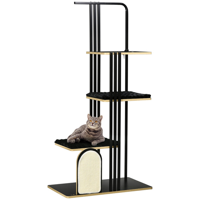 Cat tree 170cm, large black steel with cushions & platforms