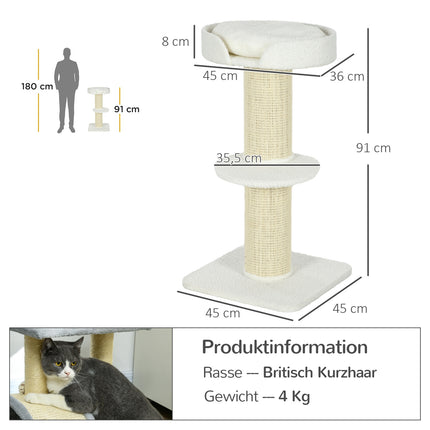 Cat Tree with Bed, 91cm, Lambswool, Cream