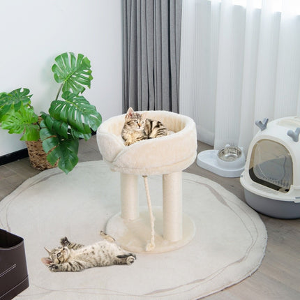 Cat tree cat scratching post with soft seat sisal tower for cats beige