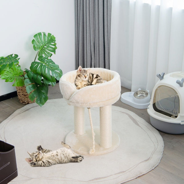 Cat tree cat scratching post with soft seat sisal tower for cats beige