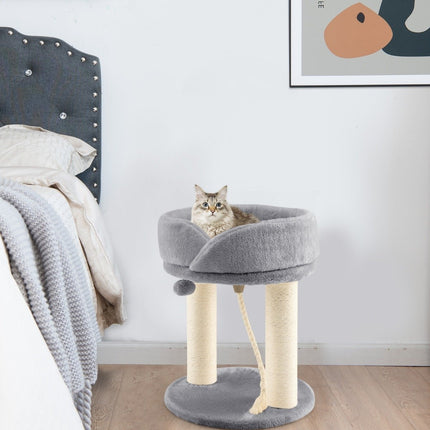 Cat tree cat scratching post with soft seat sisal tower for cats gray