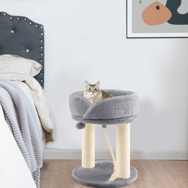 Cat tree cat scratching post with soft seat sisal tower for cats gray