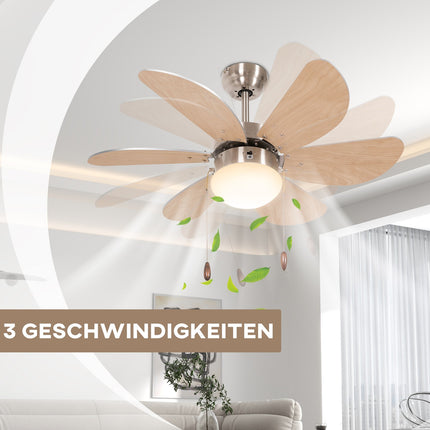 Ceiling fan with LED light, 6 reversible book leaves