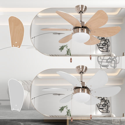 Ceiling fan with LED light, 6 reversible book leaves