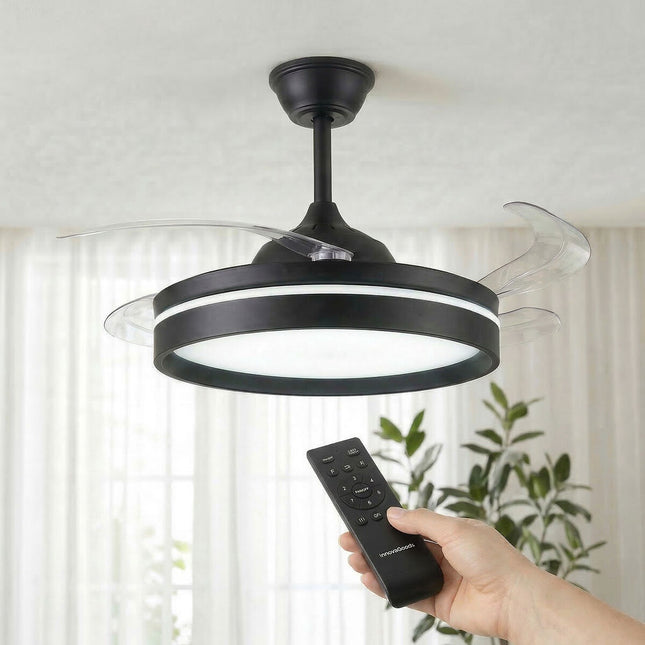 Ceiling Fan with LED Light, Remote, 4 Retractable Blades