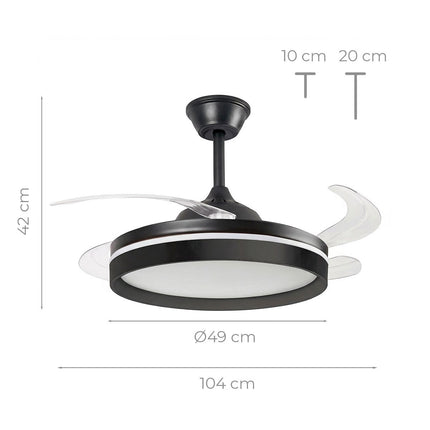 Ceiling Fan with LED Light, Remote, 4 Retractable Blades