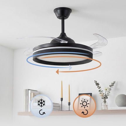 Ceiling Fan with LED Light, Remote, 4 Retractable Blades
