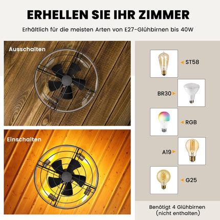 Ceiling Fan with Light, 50 cm, Remote and 4H Timer