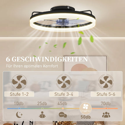 Ceiling Fan with Light, Remote, 50cm, 3 Colors, 6 Speeds