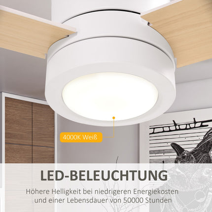Ceiling fan with light & remote control, 3 speeds, quiet & dimmable