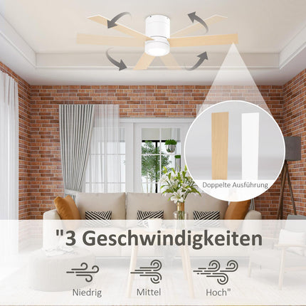Ceiling fan with light & remote control, 3 speeds, quiet & dimmable