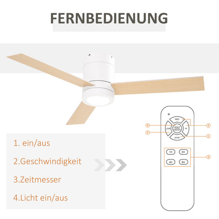 Ceiling fan with light & remote control, 3 speeds, quiet & dimmable