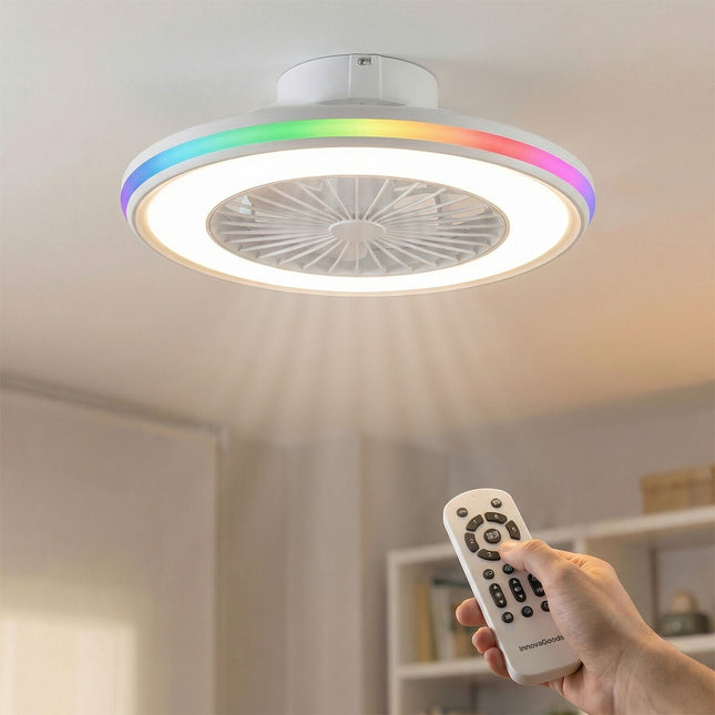 Ceiling Fan with RGB LED Light, Remote Control, Hidden Blades