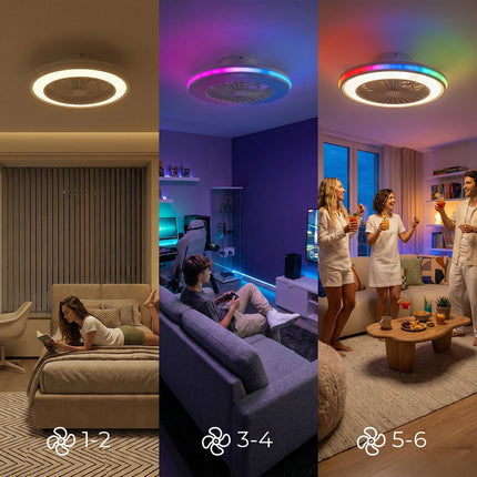 Ceiling Fan with RGB LED Light, Remote Control, Hidden Blades