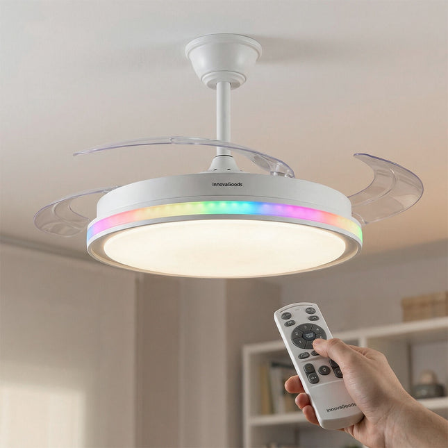 Ceiling Fan with RGB LED, Remote, Retractable Blades