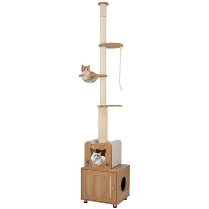 Ceiling-High Cat Tree with Adjustable Height & Litter Box