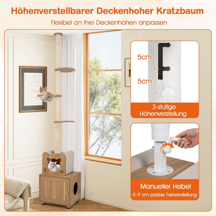 Ceiling-High Cat Tree with Adjustable Height & Litter Box