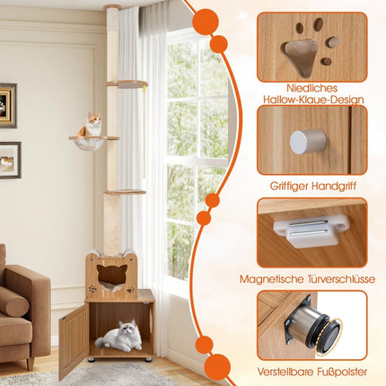 Ceiling-High Cat Tree with Adjustable Height & Litter Box