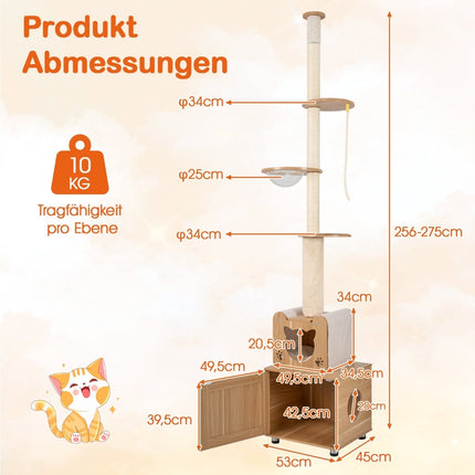 Ceiling-High Cat Tree with Adjustable Height & Litter Box