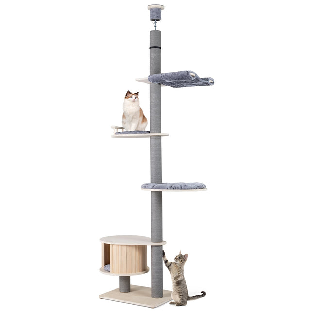 Ceiling-High Cat Tree with Hammock & Platforms, Adjustable