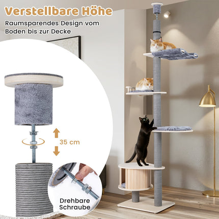 Ceiling-High Cat Tree with Hammock & Platforms, Adjustable