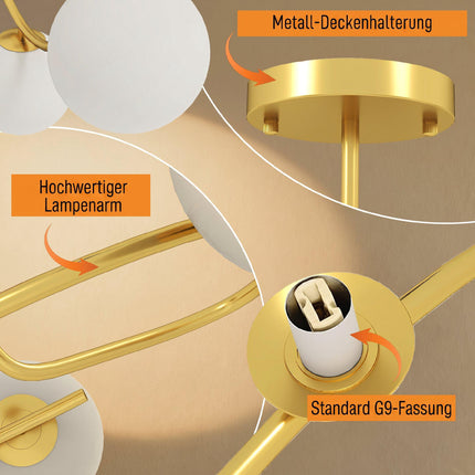 Ceiling Light, 5x G9 Sockets, Gold-White, 64 cm