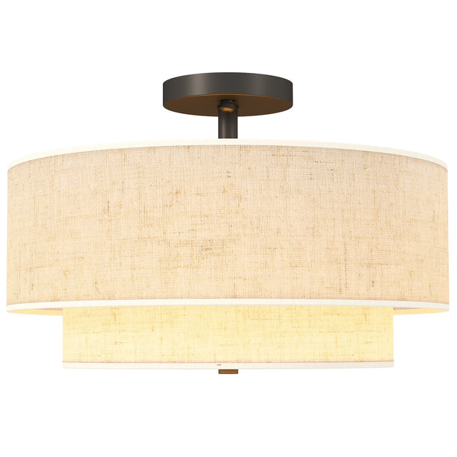 Ceiling Light with Double Linen Shades, Cream White