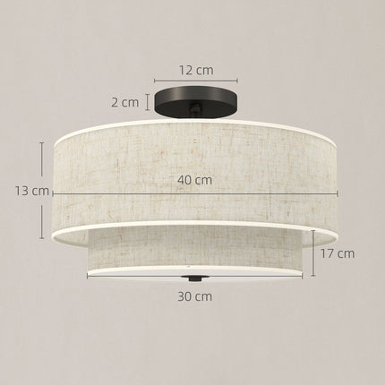 Ceiling Light with Double Linen Shades, Cream White