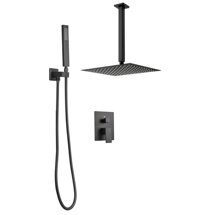 Ceiling-Mount Rain Shower System, 12 in, Handheld, Matte Black