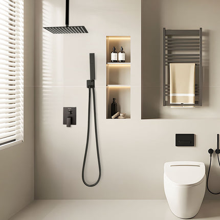 Ceiling Mount Shower Faucet Set – 10-In Square, Handheld, Matte Black