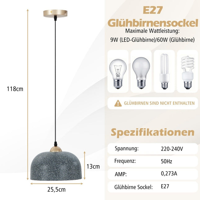 Ceiling light with adjustable hanging cable & E27 base pendant light hanging lamp gray