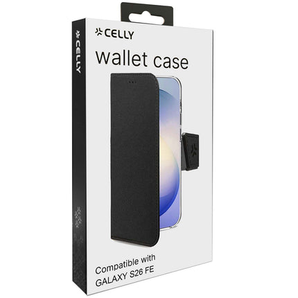 Celly Wally Wallet Case for Samsung Galaxy S26 FE 5G, Black, 3 Card Slots