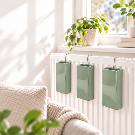 Ceramic Radiator Humidifier Set of 4 with Hooks, 400 ml, Sage Green