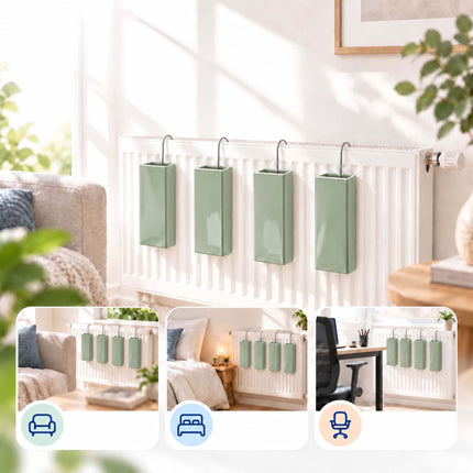 Ceramic Radiator Humidifier Set of 4 with Hooks, 400 ml, Sage Green