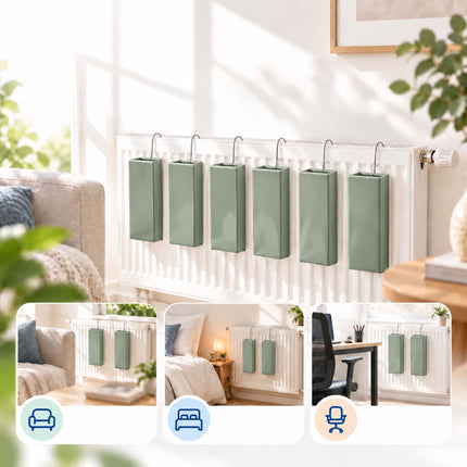 Ceramic Radiator Humidifier Set of 6 with Hooks, 400 ml, Sage Green