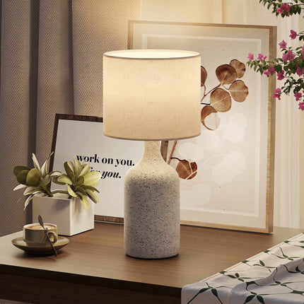 Ceramic Table Lamp with Linen Shade, Sand & Beige, 22x45 cm