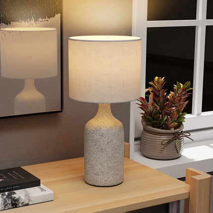Ceramic Table Lamp with Linen Shade, Sand & Beige, 22x45 cm