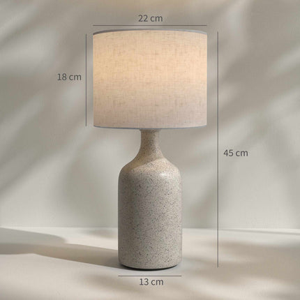 Ceramic Table Lamp with Linen Shade, Sand & Beige, 22x45 cm