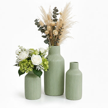 Ceramic Vase Set of 3 – Sage, Textured Scandinavian Design