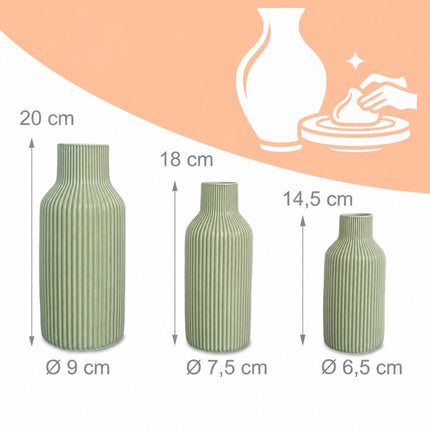 Ceramic Vase Set of 3 – Sage, Textured Scandinavian Design