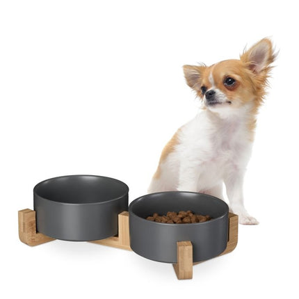 Ceramic dog bowl with bamboo frame
