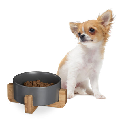 Ceramic dog bowl with bamboo frame
