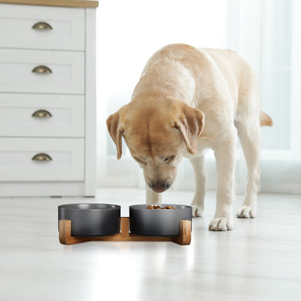 Ceramic dog bowl with bamboo frame