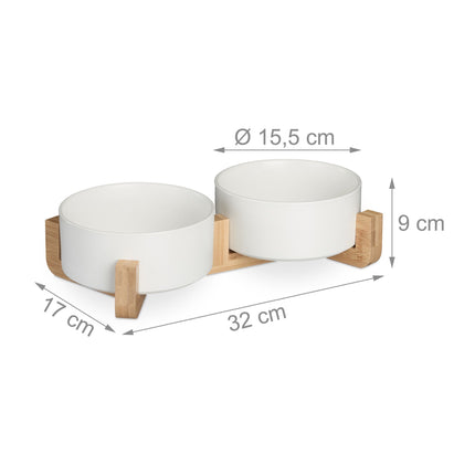 Ceramic dog bowl with bamboo frame