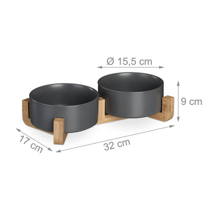 Ceramic dog bowl with bamboo frame