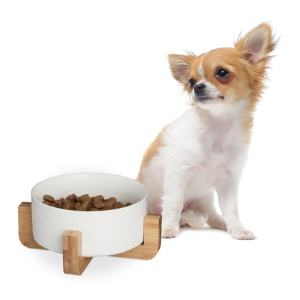 Ceramic dog bowl with bamboo frame