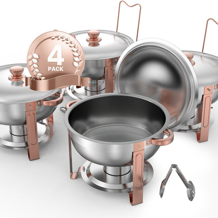 Chafing Dish Set, 4-Pack 5 Qt, Stainless Steel, Rose Gold
