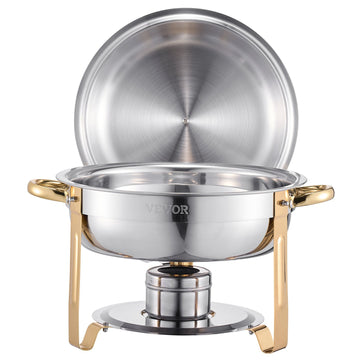 Chafing Dish Set, 4-Pack 5 Qt Stainless Steel, Round Gold