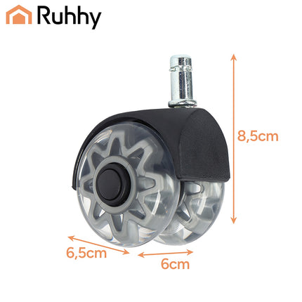 Chair Caster Wheels, 2.5" PU, Set of 5, Quiet, Non-Scratch